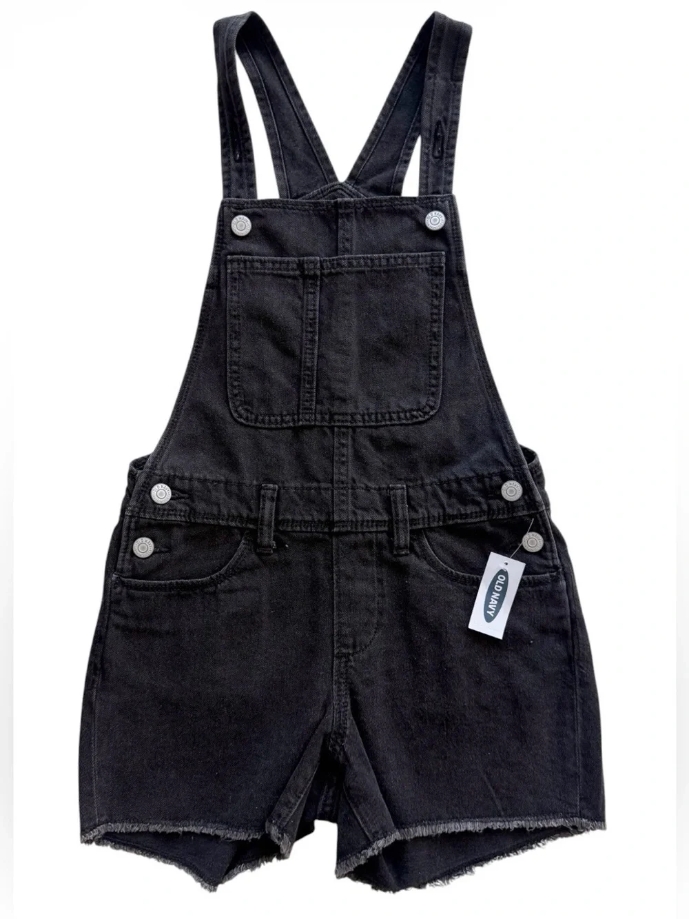NWT Old Navy Black Denim Overall Shorts size 10/12